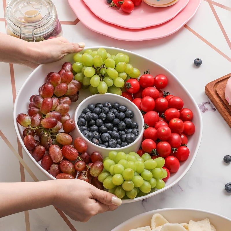 ZAROCRUS Chip and Dip Serving Set Divided Serving Platter Appetizers and Cheeses Serving Tray White Compartment Dishes for Party, Christmas, Dessert, Fruit, Candy, 13-inch Set of 2 - Image 4